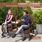 Wooden Outdoor Loveseat, Wagon Wheel Outdoor Bench with Table