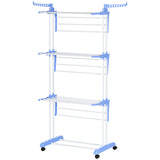 Foldable Clothes Drying Rack, 4-Tier Steel Laundry Rack for Drying Clothes with 2 Side Wings and 4 Castors