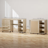 Table de machine à coudre avec plateau abattant, table de bricolage pliante avec portes en rotin et étagères de rangement pour petits espaces