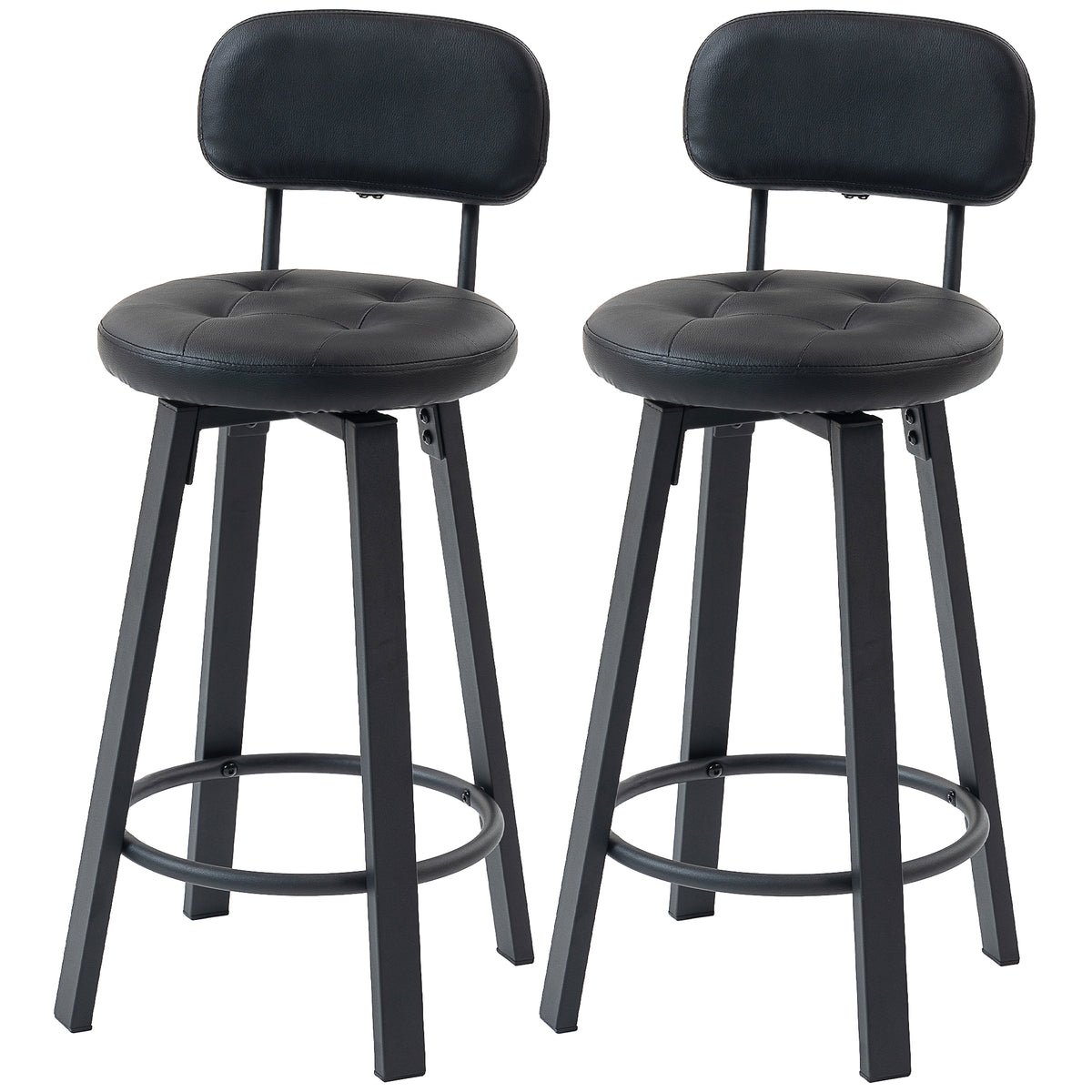 Bar Stools Set of 2, Upholstered Breakfast Bar Chairs with Footrest and Backrest for Kitchen Counter