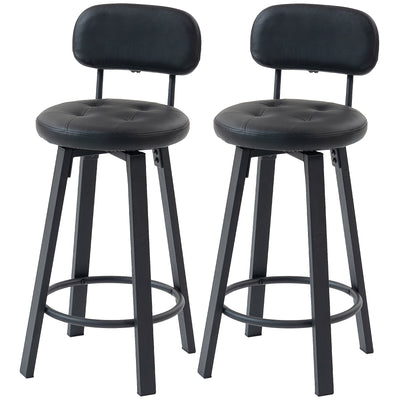 Bar Stools Set of 2, Upholstered Breakfast Bar Chairs with Footrest and Backrest for Kitchen Counter