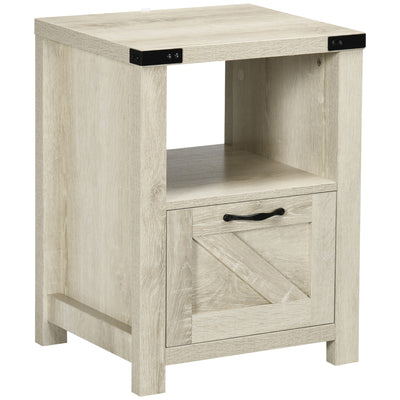 Side Table with Storage, Farmhouse End Table with Drawer, Open Shelf and Barn-style Panel