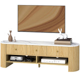 TV Stand, Modern TV Table with Marble-Effect Top, 3 Drawers and 2 Open Shelves for 32-65 Inch Television