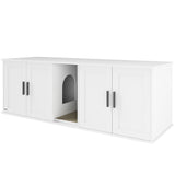Cat Litter Box Enclosure with Double Room, Scratching Board for 2 Cats, 57