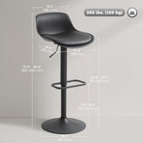 Counter Height Bar Stools Set of 2, Streamlined Bar Chairs with Adjustable Height and Swivel PU Leather Seat
