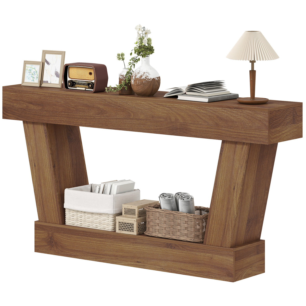 63 Inch Vintage Console Table, Narrow Entryway Table with Open Shelf for Living Room