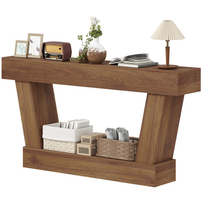 63 Inch Vintage Console Table, Narrow Entryway Table with Open Shelf for Living Room