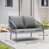 Garden Sofa with Cushions, 2-Seater Outdoor Balcony Rattan Sofa, 112 x 72 x 76 cm