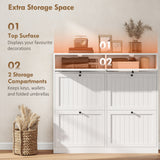 Shoe Cabinet with 2 Large Flip Drawers, Farmhouse Narrow Shoe Storage Cabinet with 2 Top Compartments