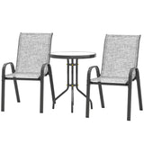3 Pieces Bistro Set, Small Patio Furniture Set with Stackable Mesh Chairs, Glass Table for Garden