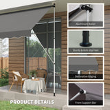 10x5ft Manual Retractable Awning, Patio Sun Shade Canopy Shelter with 5.6-9.2ft Support Pole