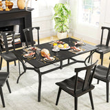Table de salle à manger de patio rectangulaire avec trou pour parasol, table de salle à manger extérieure pour 6 avec cadre en acier pour jardin