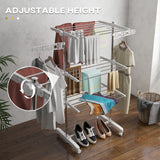 3-Tier Foldable Clothes Drying Rack, Stainless Steel Laundry Rack with 2 Side Wings and 6 Castors, Collapsible Adjustable Clothes Airer for Indoor Outdoor