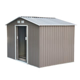 Remise de rangement de jardin 9'x6,3' avec fondation au sol, maison de rangement pour outils en métal gris blanc