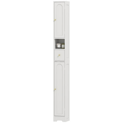 Tall Bathroom Cabinet, Modern Slim Bathroom Storage with Arched Doors, Drawer and Open Shelf