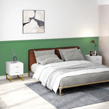2 Pieces Nightstands with Storage, Modern Bedside Tables with 2 Fluted Drawers and Gold Legs for Bedroom