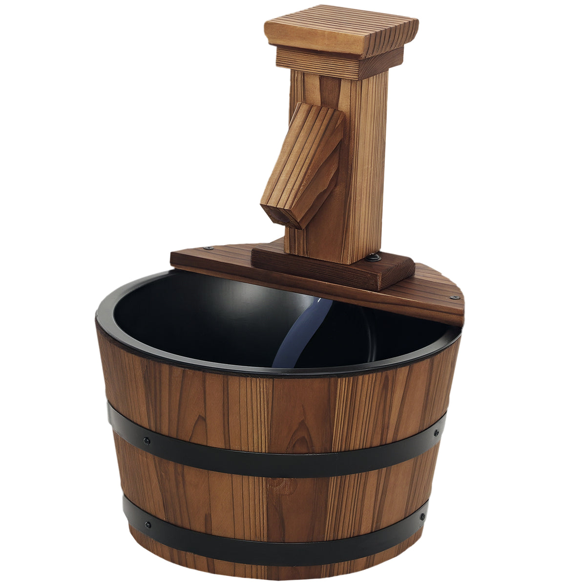 Outdoor Waterfall Fountain, Garden Wood Barrel