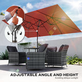 Double-Sided Patio Umbrella Parasol with Tilt, Adjustable Height, Vents and 12 Ribs