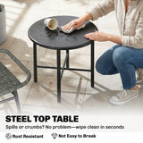 Ensemble de mobilier de patio en rotin 3 pièces, ensemble bistro extérieur avec table en acier