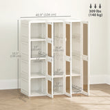 Portable Wardrobe, Foldable Plastic Closet with 8 Compartments, 2 Hanging Rods and Magnetic Clear Doors