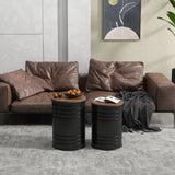 Round Side Table Set of 2, Nesting Coffee Tables w/ Wooden Lid