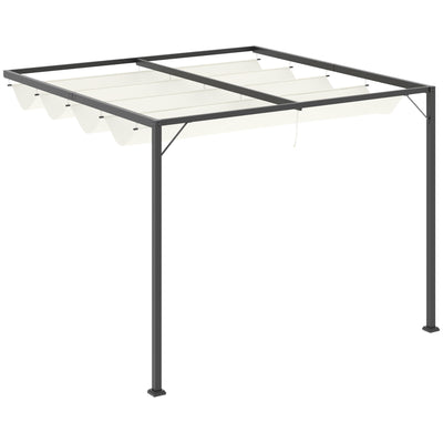 10'x10' Outdoor Pergola Gazebo with Retractable Canopy & Metal Frame & PA Coated Sun Shelter Door Porch Cover