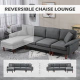 L-Shape Sofa, Pillows and Wooden Legs for Living Room