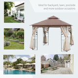 10'x10' Soft-top Steel Patio Gazebo Outdoor Sun Shelter with 2-Tier Polyester Roof