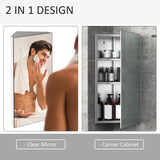 Meuble de Rangement Mural d'Angle de Salle de Bain en Acier Inoxydable avec Miroir et Porte Simple