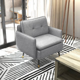 Fauteuil d'appoint, fauteuil rembourré avec dossier capitonné et pieds en acier pour salon