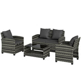 4-Piece Outdoor Wicker Patio Furniture Conversation Set, Chairs and 2-Tier Table with Cushions