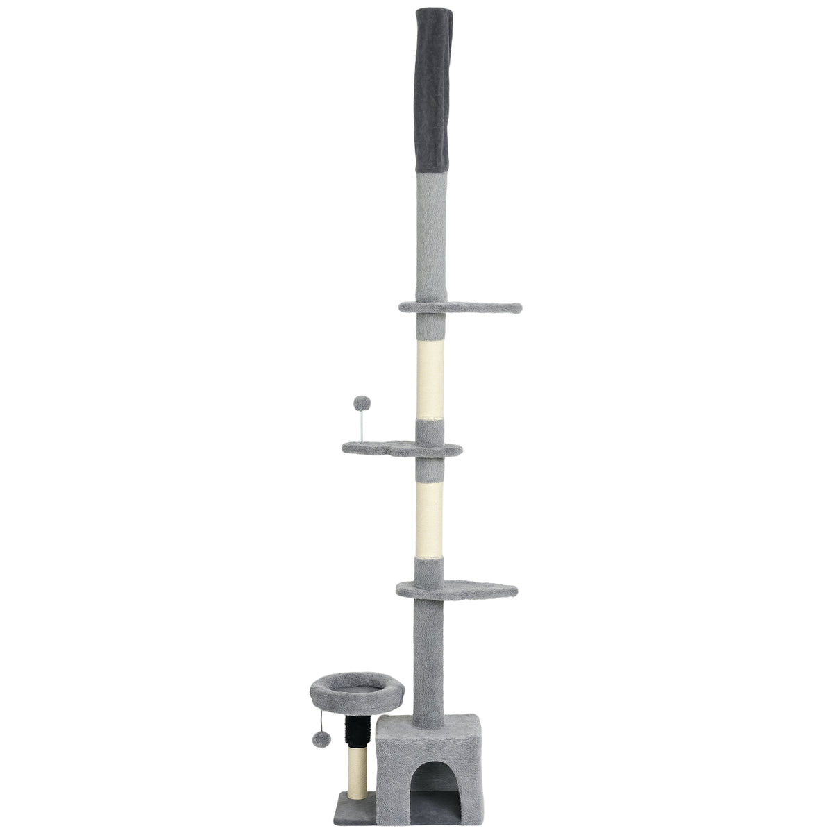 Floor to Ceiling Cat Tree, 4 Tiers Tall Kitty Climbing Tower with Scratching Post, Adjustable Height 87-100