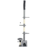 Floor to Ceiling Cat Tree, 4 Tiers Tall Kitty Climbing Tower with Scratching Post, Adjustable Height 87-100