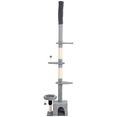 Floor to Ceiling Cat Tree, 4 Tiers Tall Kitty Climbing Tower with Scratching Post, Adjustable Height 87-100
