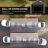 Carport, 10 x 20 ft Portable Garage with 2 Roll-Up Doors and Removable Sidewalls for Car