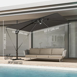 Parasol de patio cantilever décalé 10 x 9,7 pi avec lumières