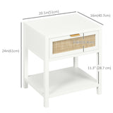 Boho Nightstand, Bedside Table with Rattan Drawer and Open Shelf