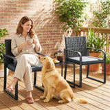 Outdoor Bistro Set, 3 Piece Wicker Patio Furniture with Mesh Seat, Glass Table