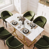 59-Inch Dining Table for 6, Modern Marble-Pattern Kitchen Dinner Table with Metal Pedestal for Home