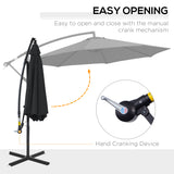 9.7ft Offset Patio UmbrellaCantilever Parasol with Crank Handle, 8 Ribs and Cross Base for Outdoor