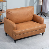 Modern Accent Chair, Leathaire Armchair with Turned Legs and Wide Seat