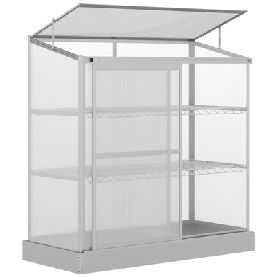 Aluminum Cold Frame Greenhouse, Raised Planter Bed Protection with Openable Top and 2 Shelves for Outdoor Indoor