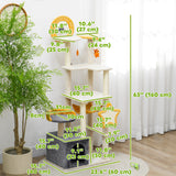Star and Moon Themed Cat Tree with Cat Scratching Posts, Bed