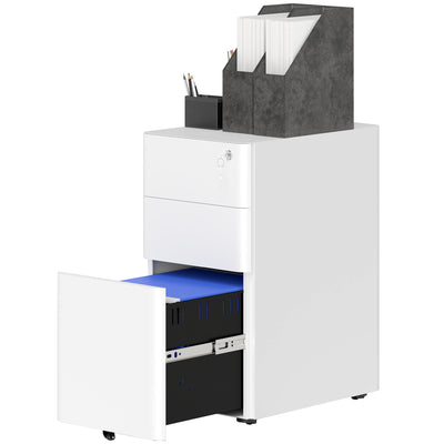 3 Drawer Filing Cabinet, Lockable Steel Office Storage Cabinet with Hanging Bar for Letter, A4, Legal Files