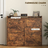 Narrow Shoe Storage Cabinet with 4 Flip Drawers, Adjustable Shelves, 16 Pair Farmhouse Shoe Cabinet