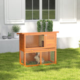 Wooden Rabbit Hutch, Indoor Outdoor Bunny Cage with Run, 2- Level Guinea Pig House with Slide-Out Tray