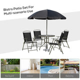 6 Pieces Outdoor Dining Set for 4 with Umbrella Patio Outdoor Furniture Set with Round Table 4 Folding Chairs