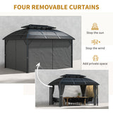 13' x 10' Patio Gazebo, Double Roof Outdoor Gazebo Canopy Shelter with Curtains and Aluminium Frame for Garden