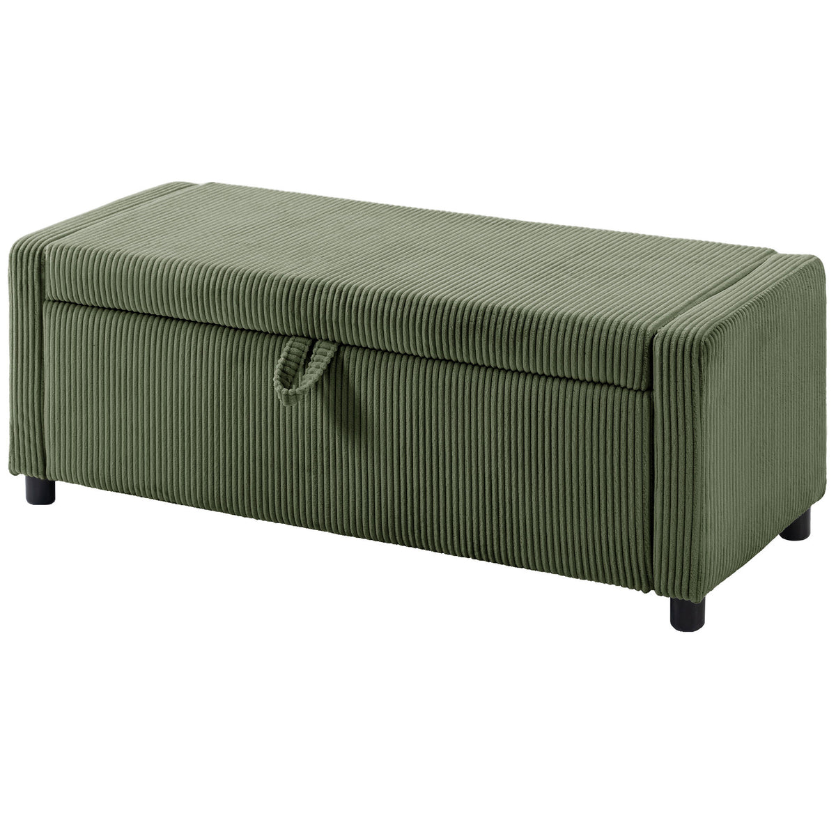 Storage Ottoman, Upholstered Corduroy End of Bed Bench with Thick Padding