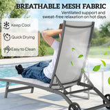 Outdoor Lounge Chair Set of 2, Tanning Chair with Wheels, Breathable Mesh for Patio